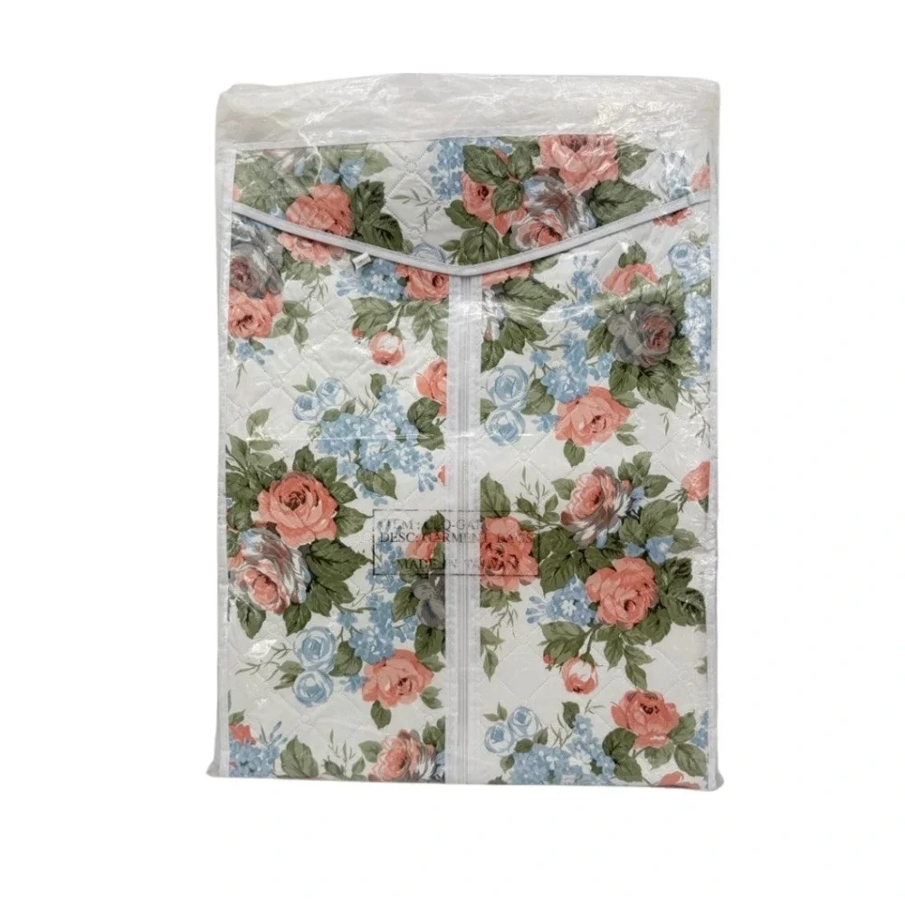 Vintage NEW Floral Garment‎ Bag Quilted Vinyl Retro Hanging Storage -- Taiwan